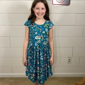 Dot dot smile, empire waist, cap ruffle sleeve, multi floral print, twirly dress